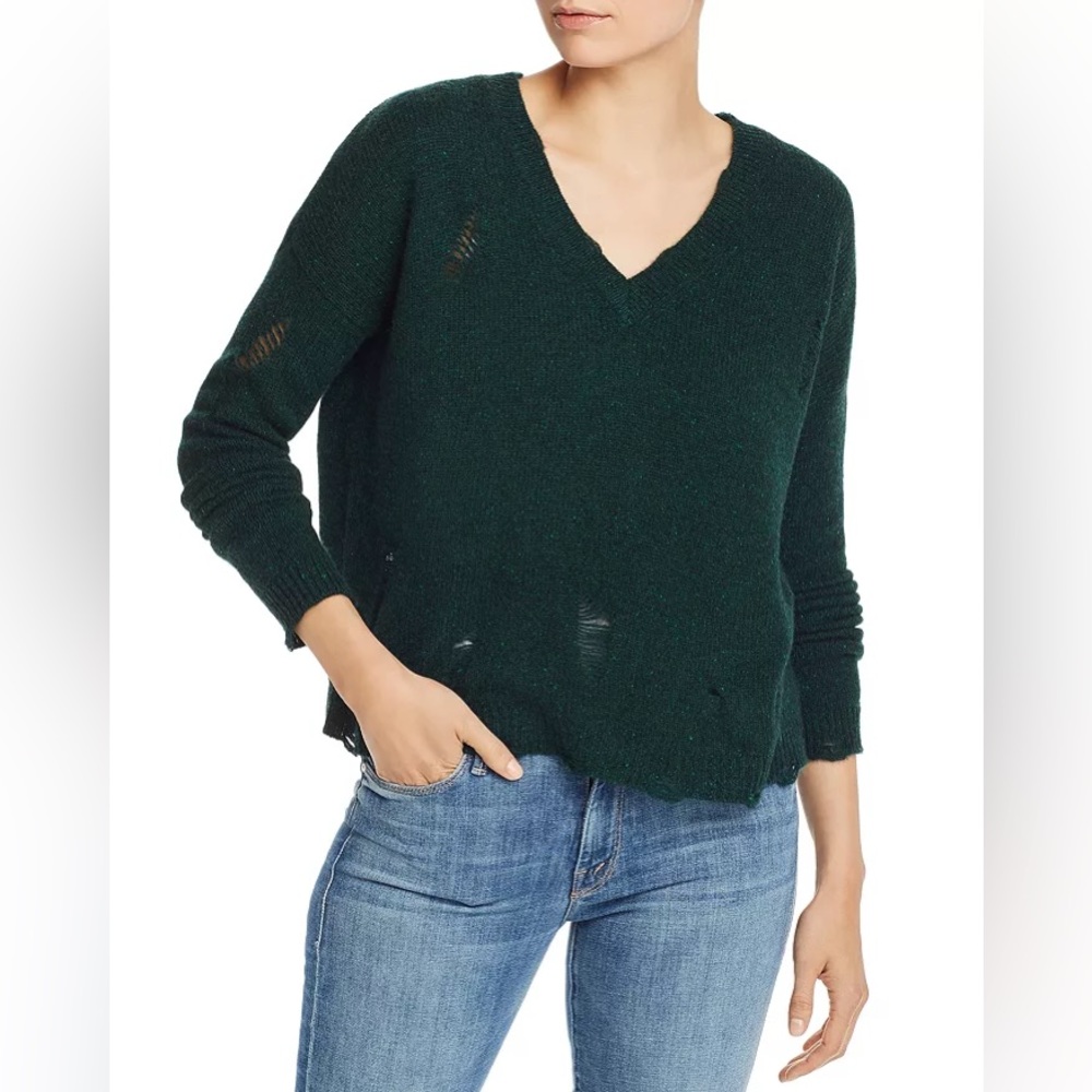 NWT AQUA CashmereDistressed V-Neck Cashmere Sweater